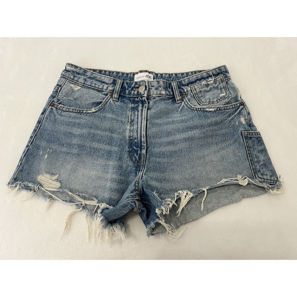ZARA Distressed‎ Light Wash Women's Denim Shorts Pockets Size 10